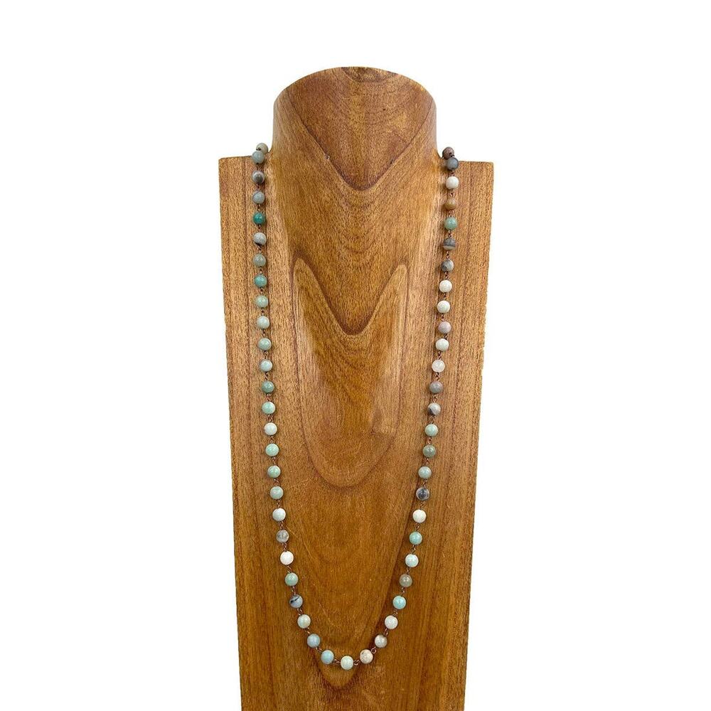 Copper Jadite Stone Beaded Necklace 36 Inch